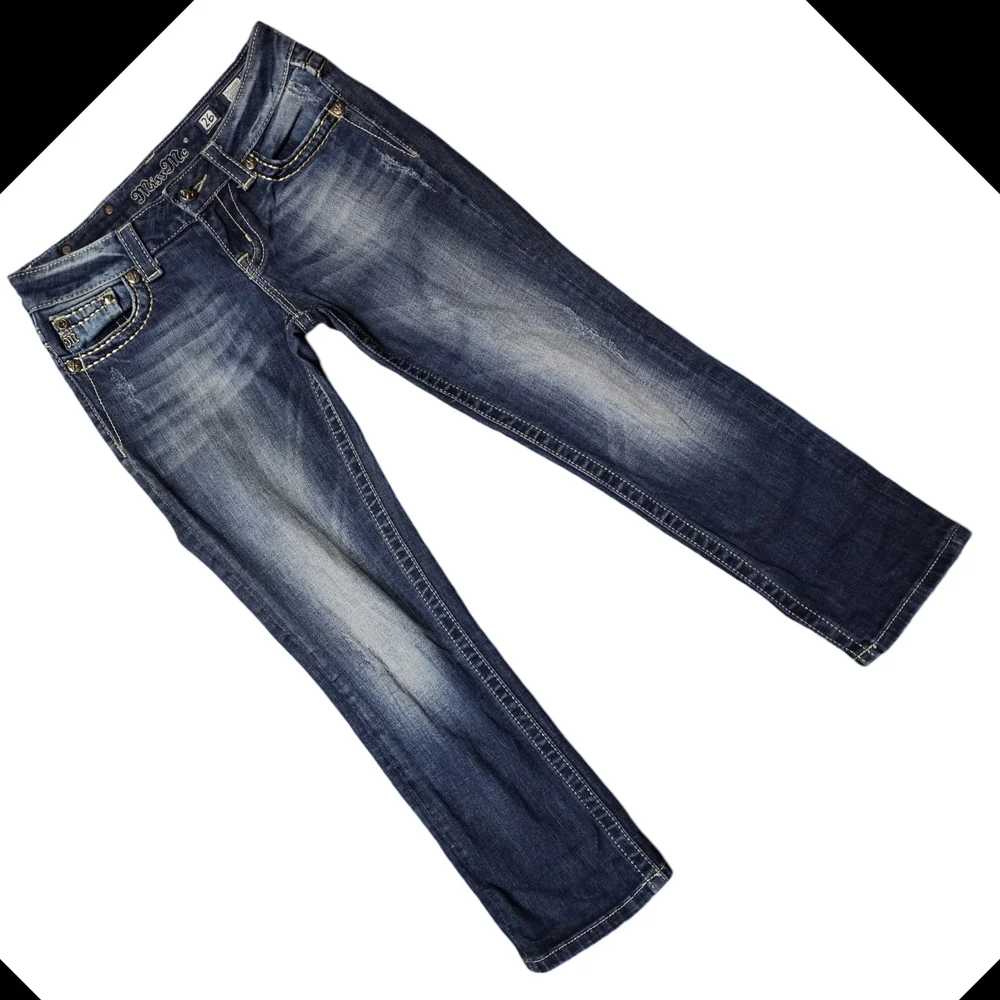 Miss Me Blue Ankle Cropped Jeans with Detailed Craftsmanship - Picture 5 of 8